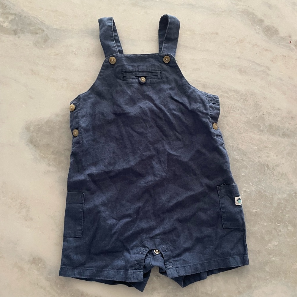 Janie and Jack Layette Baby Blue Linen Overalls Size 6-12 Months